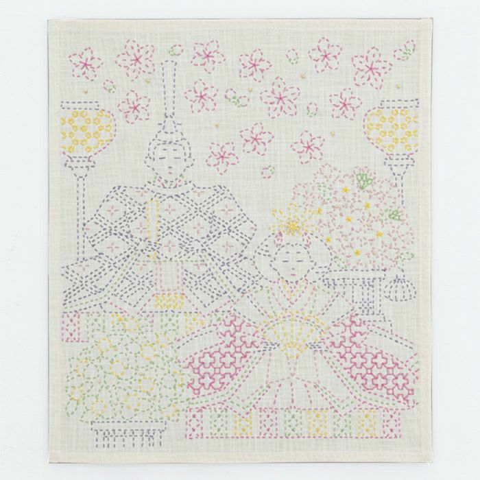 【完成品】刺し子のクロス＜お雛様と伝統柄＞の画像