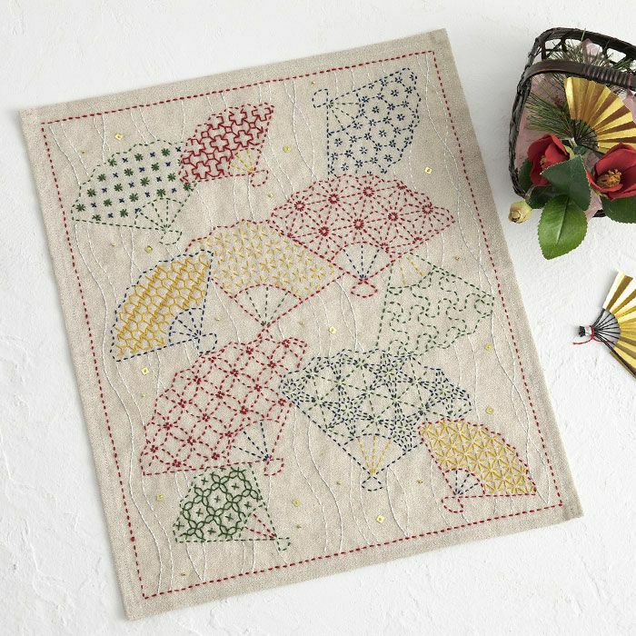 【完成品】刺し子のクロス＜扇あそび＞の画像
