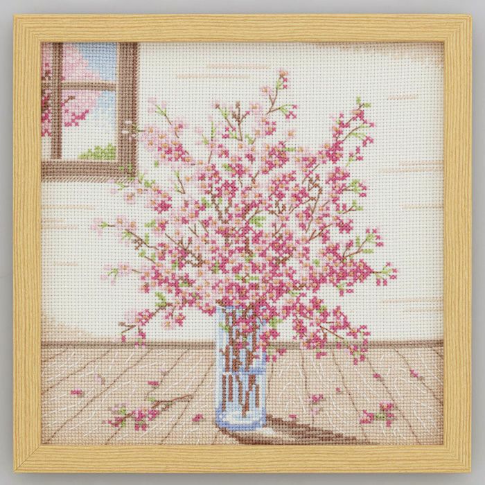 【完成品】クロスステッチフレーム＜お部屋で楽しむさくらの季節＞の画像