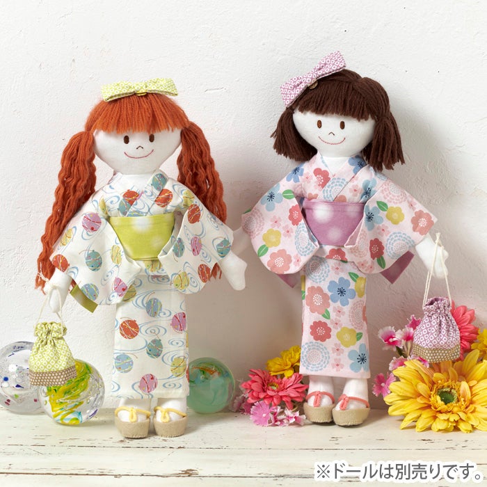 【pipi】マスコット用浴衣ドレス 花柄ハットボーダー　おでかけ etc. ドレスセット＜ゆかた・お花＞ | リバティ 生地、編み物、刺繍、刺し子