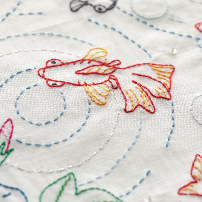 ステッチクロス＜朝顔と金魚の夏模様＞ | リバティ 生地、編み物、刺繍