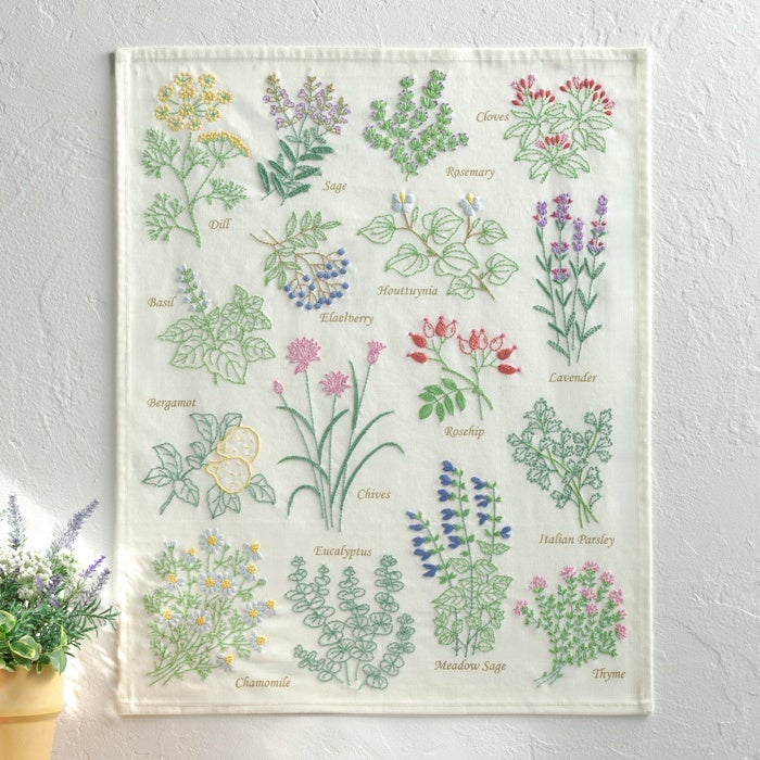 ステッチクロス＜花咲くハーブリース＞ | リバティ 生地、編み物、刺繍