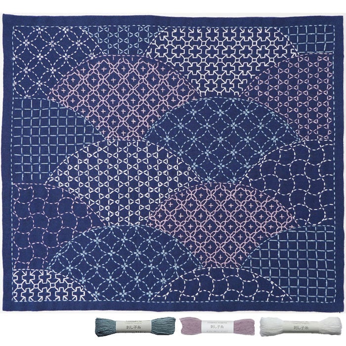 刺し子 寄せ模様＜扇・紺＞セット | リバティ 生地、編み物、刺繍